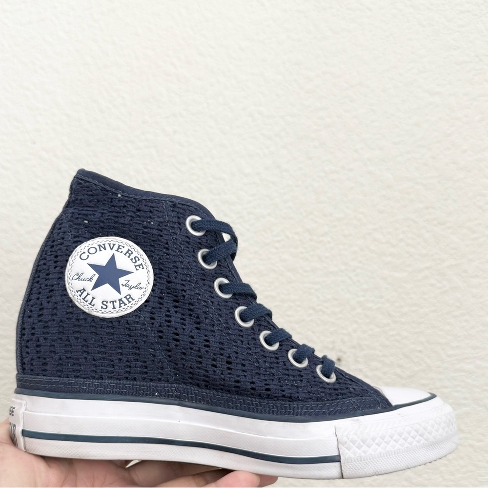 CONVERSE Chuck Taylor All Star Lux Blue Crochet Hidden Wedge Platform Sneakers 5 - Picture 6 of 16
